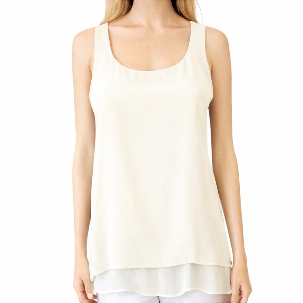 White House Black Market Navy Blue White Layered Asymmetrical Top - Picture 7 of 10
